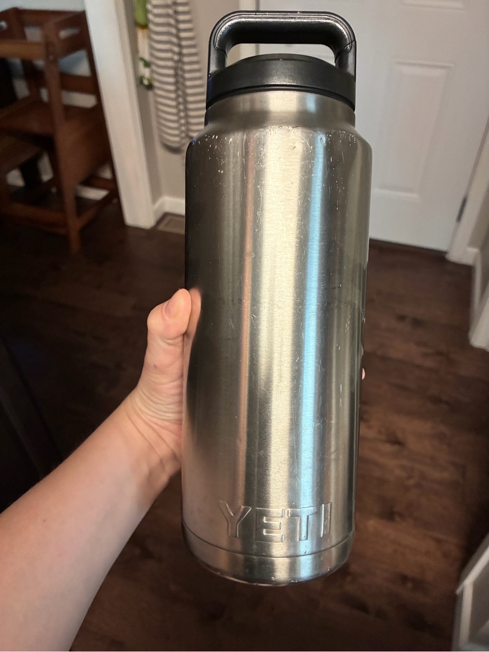 Yeti Stainless Steel Silver Water Bottle with Black Lid